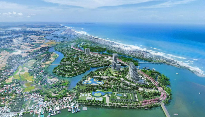 Dự án khu đô thị sinh thái Coastal Quảng Ngãi có tổng diện tích đất, mặt nước gần 940.000 m2, mật độ xây dựng là 14,4%.